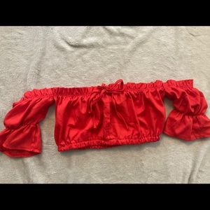 Red Off the Shoulder Fitted Top.